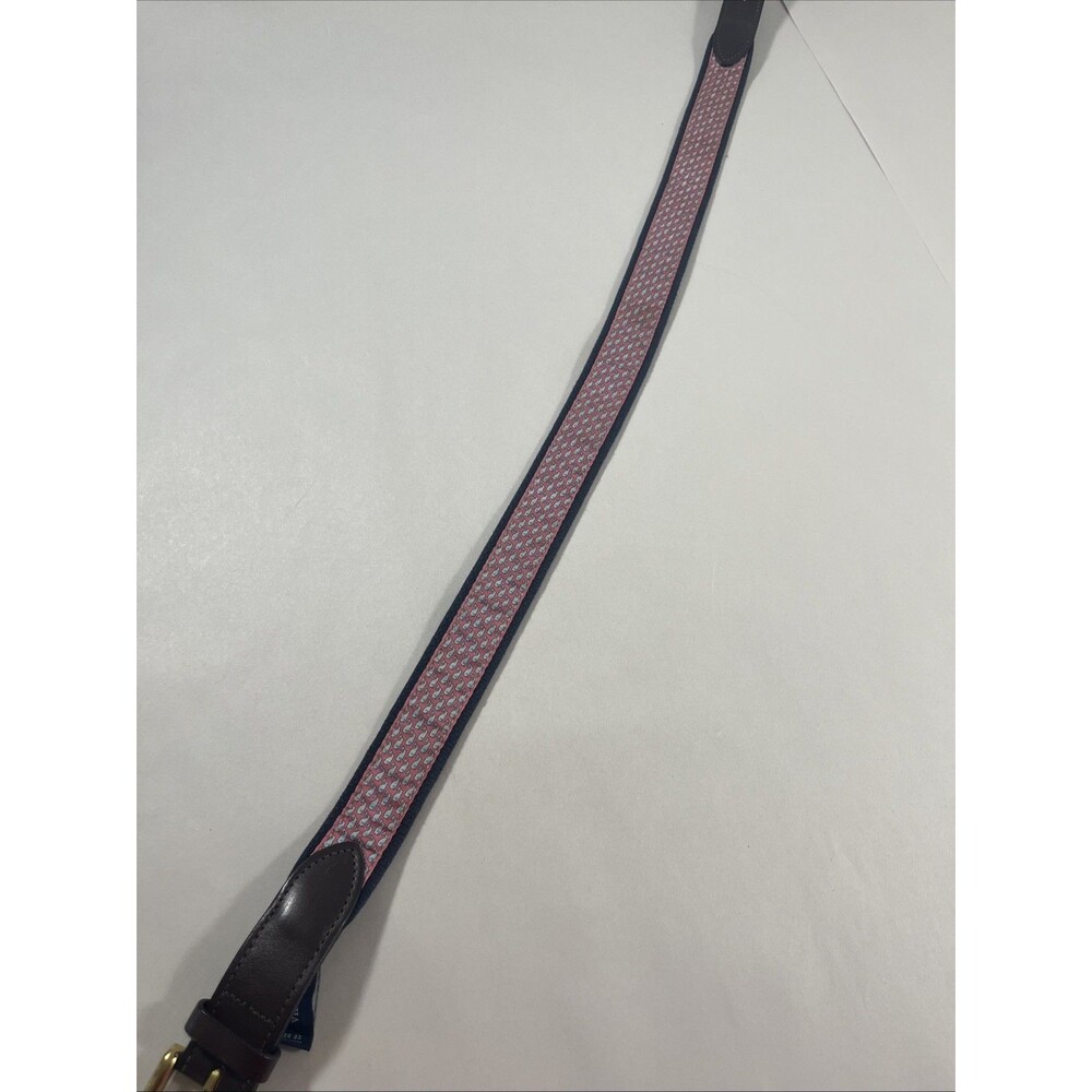 Vineyard Vines Men Leather Canvas Pink Belt Whale Print Brass Buckle 32 - Picture 5 of 5